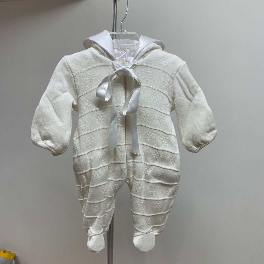 Warm, hooded onesie with feet.